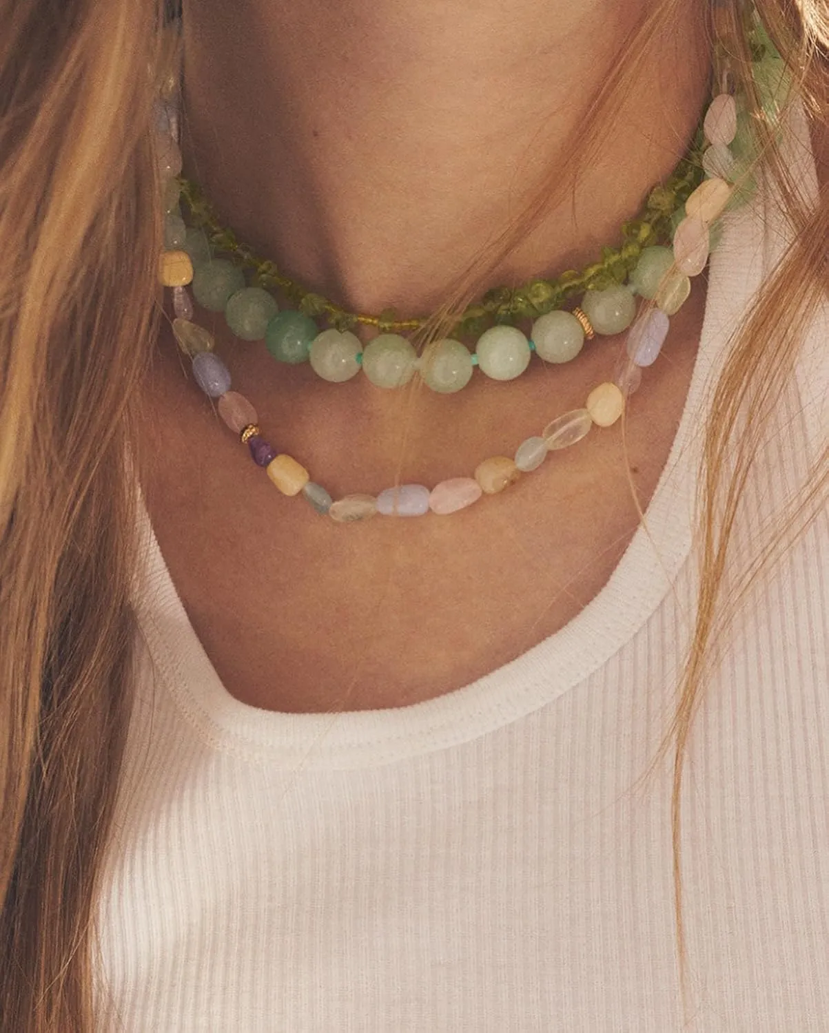 Beaded Gemstone Necklace for Women, Natural Stone Charm Necklace Handmade Gemstone Necklace Multiple Colors Available Beaded Necklaces 14K Gold Plated Jewelry Gift
