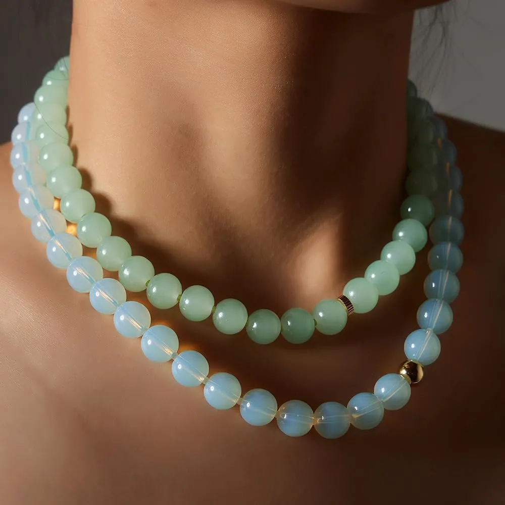 Beaded Gemstone Necklace for Women, Natural Stone Charm Necklace Handmade Gemstone Necklace Multiple Colors Available Beaded Necklaces 14K Gold Plated Jewelry Gift
