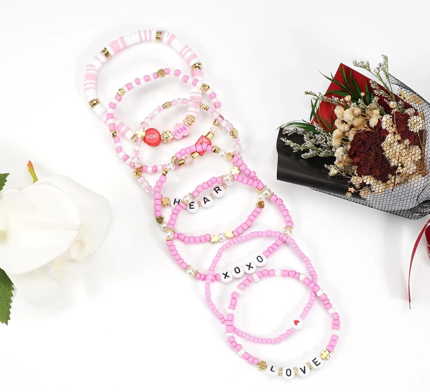 Beaded Stretch Bracelet Set for Women, Stackable Layered Design Bracelet