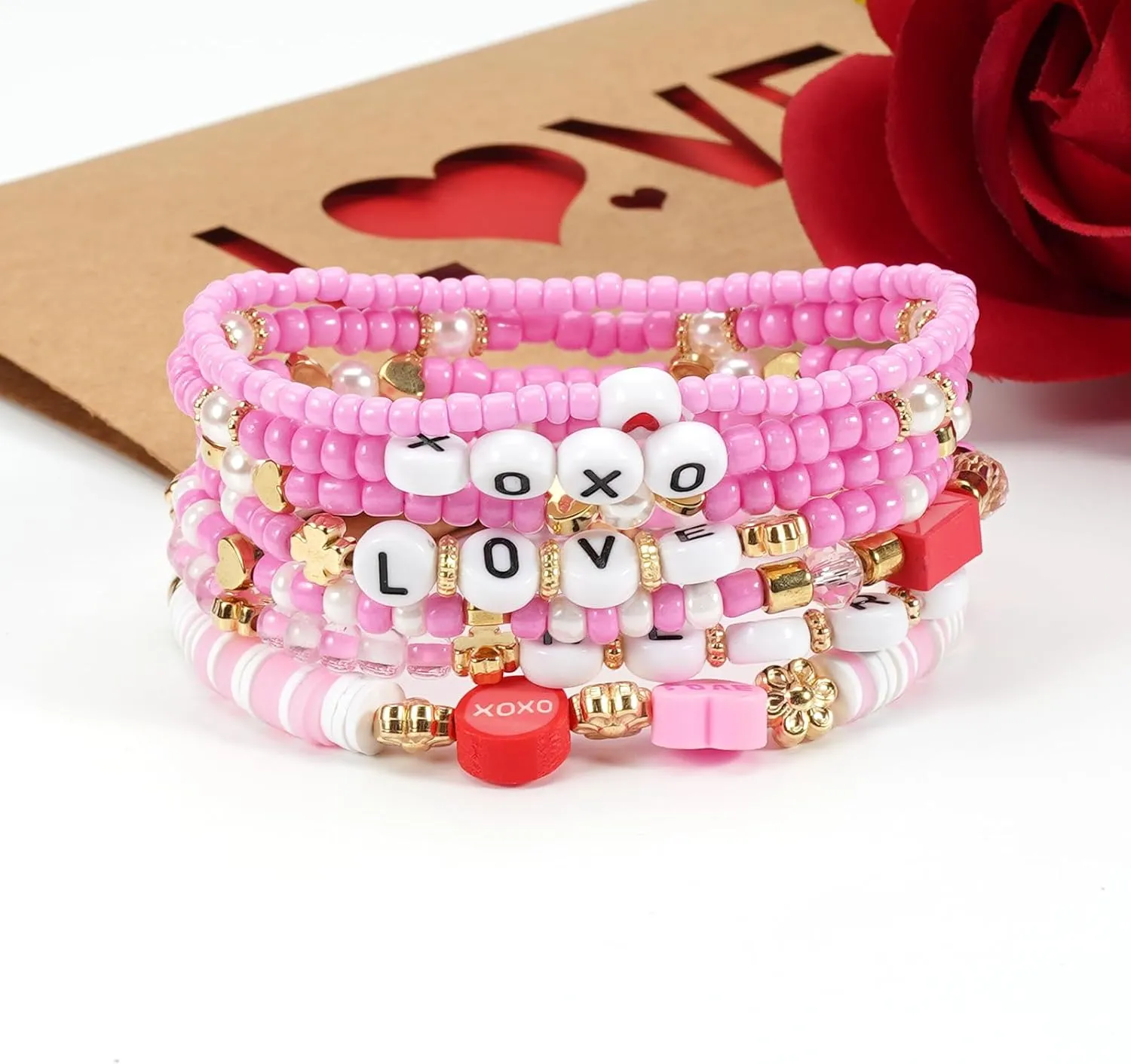 Beaded Stretch Bracelet Set for Women, Stackable Layered Design Bracelet