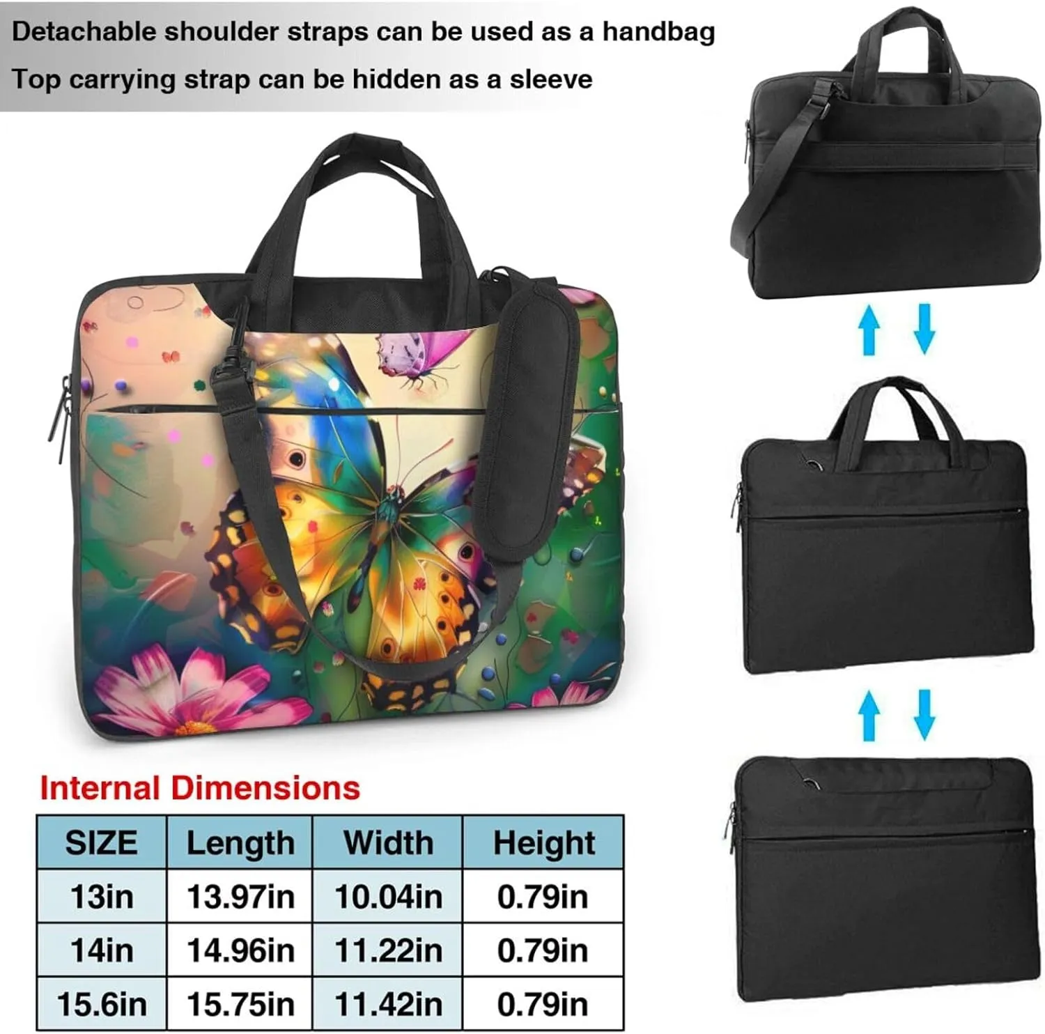 Beautiful Butterfly Print Laptop Tote Bag Travel Bag Business Computer Bag Work Bag for Men Women
