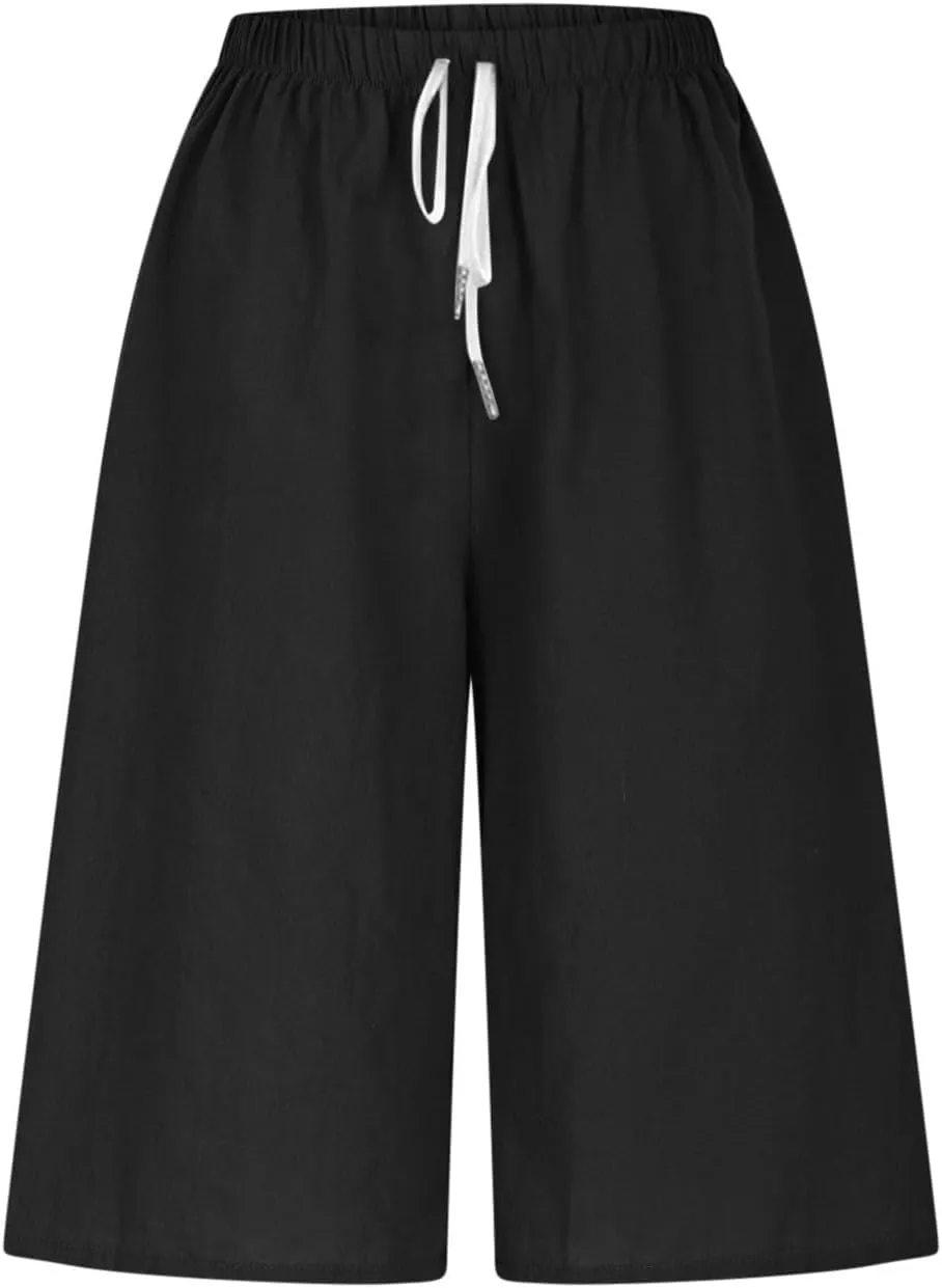 Bermuda Shorts for Women Trendy Summer Casual Elastic High Waisted Drawstring Wide Leg Lounge Shorts Trousers