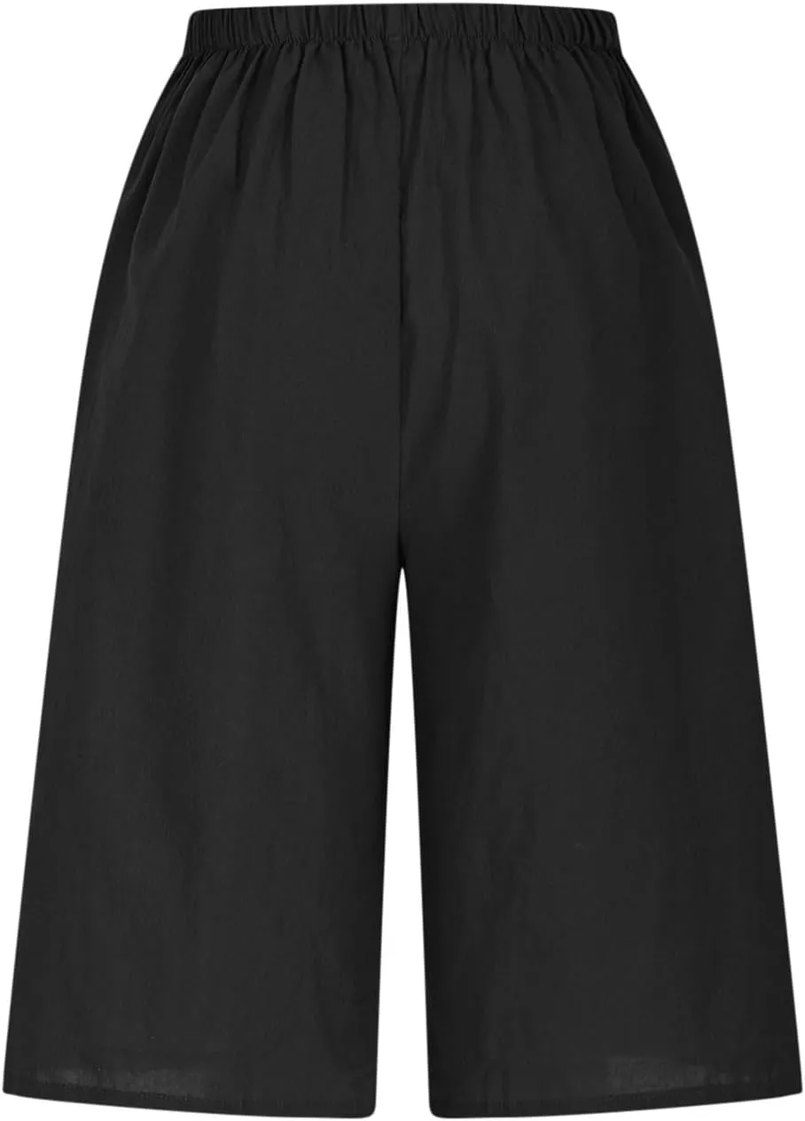 Bermuda Shorts for Women Trendy Summer Casual Elastic High Waisted Drawstring Wide Leg Lounge Shorts Trousers