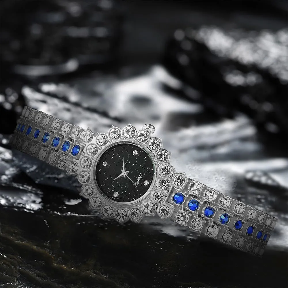 BESTKANG Two Tone Women's Watch Full Diamond Luxury Elegant Rhinestone Quartz Waterproof Watches for Women Bracelet Set