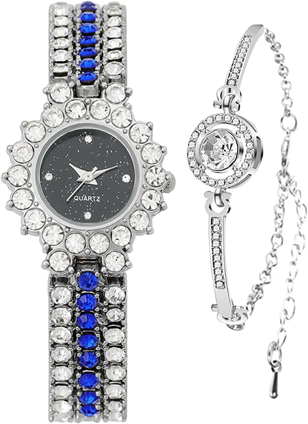 BESTKANG Two Tone Women's Watch Full Diamond Luxury Elegant Rhinestone Quartz Waterproof Watches for Women Bracelet Set