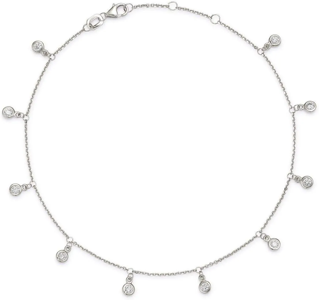 Bezel Set Diamonds-by-The-Yard Station Anklet, 14K Gold, Various Sizes, 10" Adjustable Length, (G-H Color, SI2-I1 Clarity)