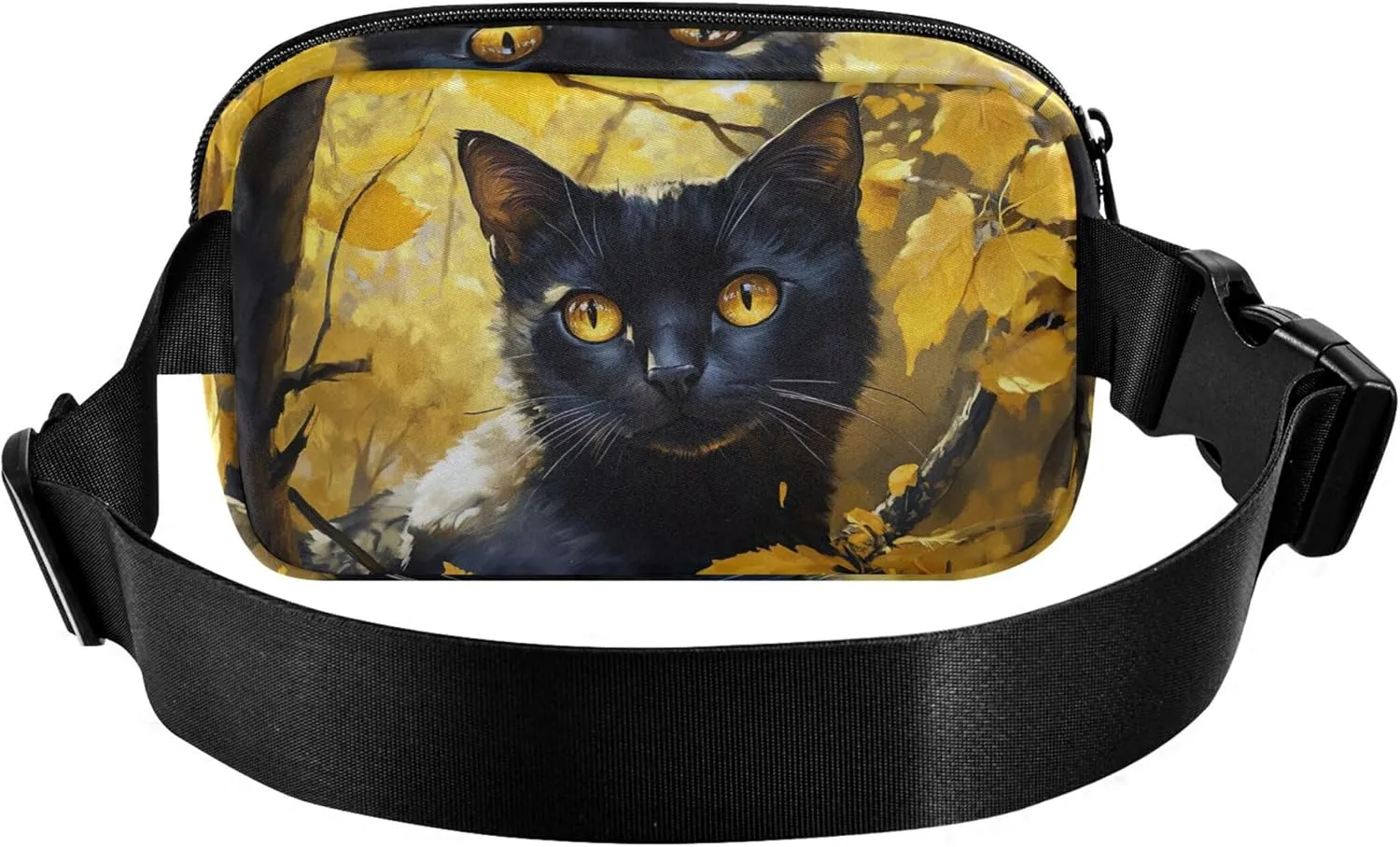 Black Cute Cat Forest Yellow Women Fanny Pack Funny Everywhere Belt Bag Waterproof Travel Waist Pack for Men