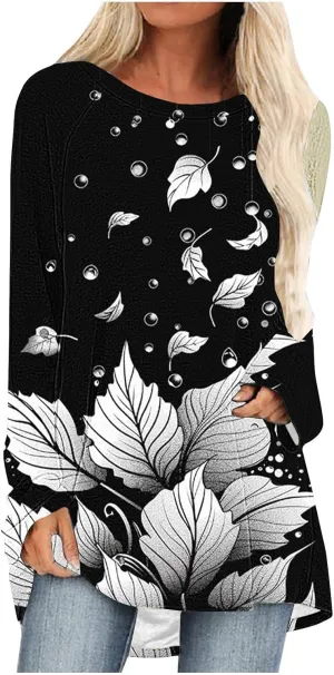 Blouses for Women Dressy 2025 Tunic Tops Long Sleeve Floral T-Shirts Boho Tees Loose Pullover Causal Trendy Outfits
