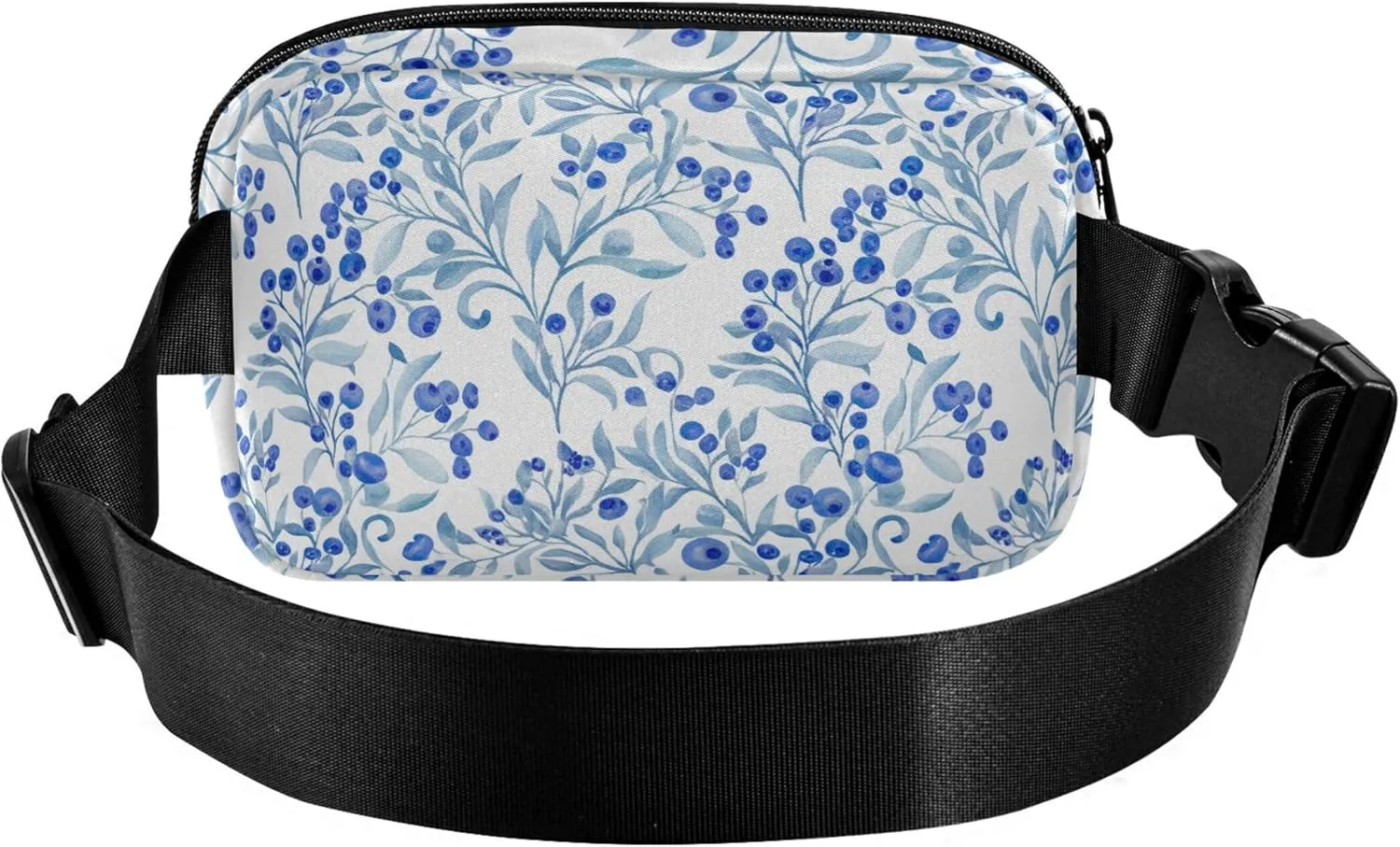 Blue Floral Berries Fanny Packs Women Hip Pouch Belt Bag Waterproof Neon Waist Pouch for Women