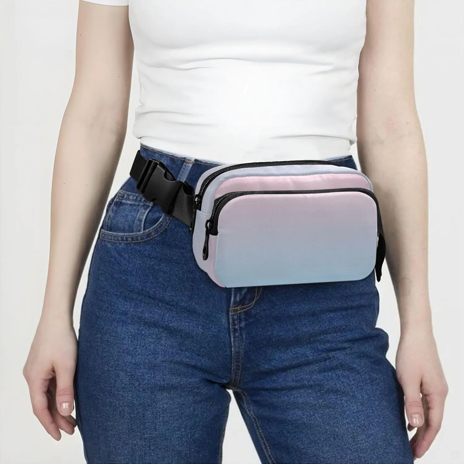 Blush Pink Blue Gradient Fanny Pack for Women Funny Anti Theft Belt Bag Waterproof Waist Pouch for Women
