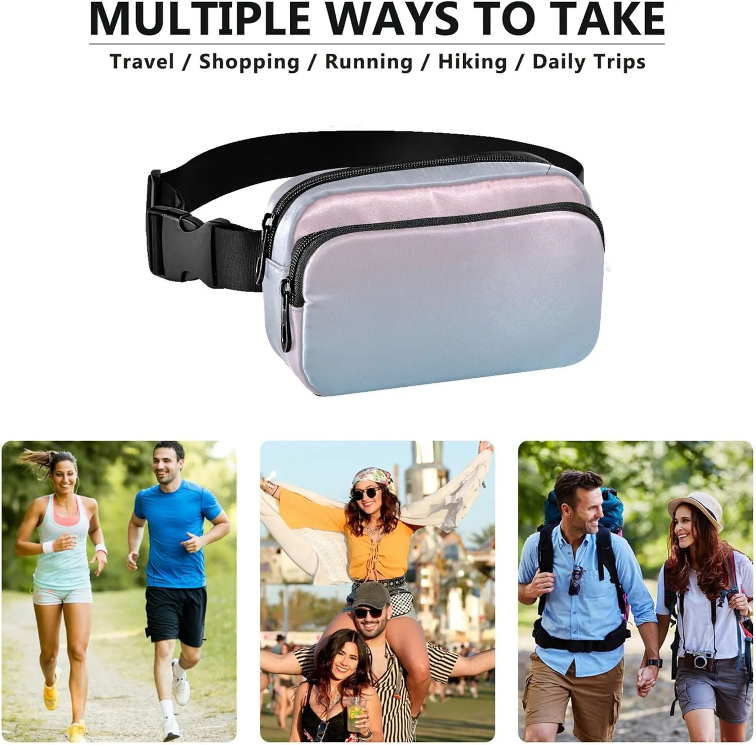 Blush Pink Blue Gradient Fanny Pack for Women Funny Anti Theft Belt Bag Waterproof Waist Pouch for Women