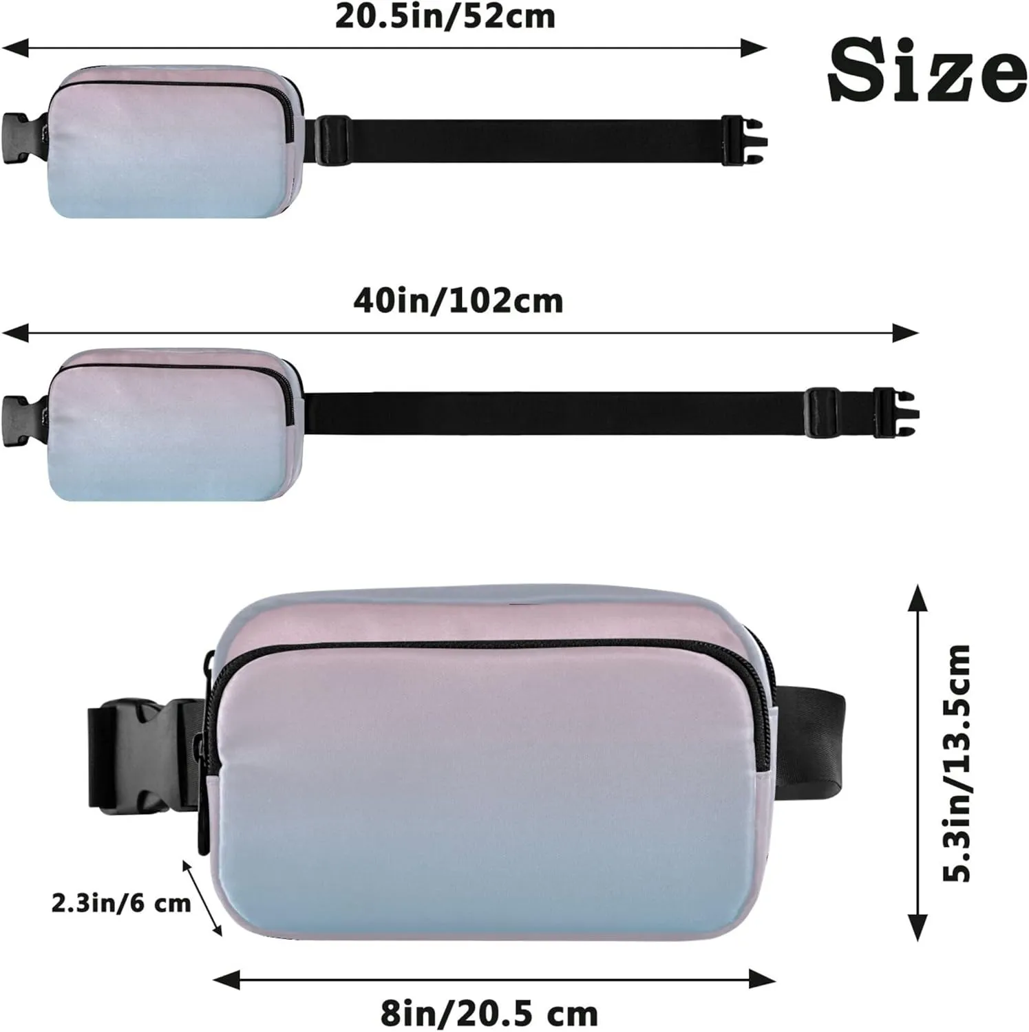 Blush Pink Blue Gradient Fanny Pack for Women Funny Anti Theft Belt Bag Waterproof Waist Pouch for Women