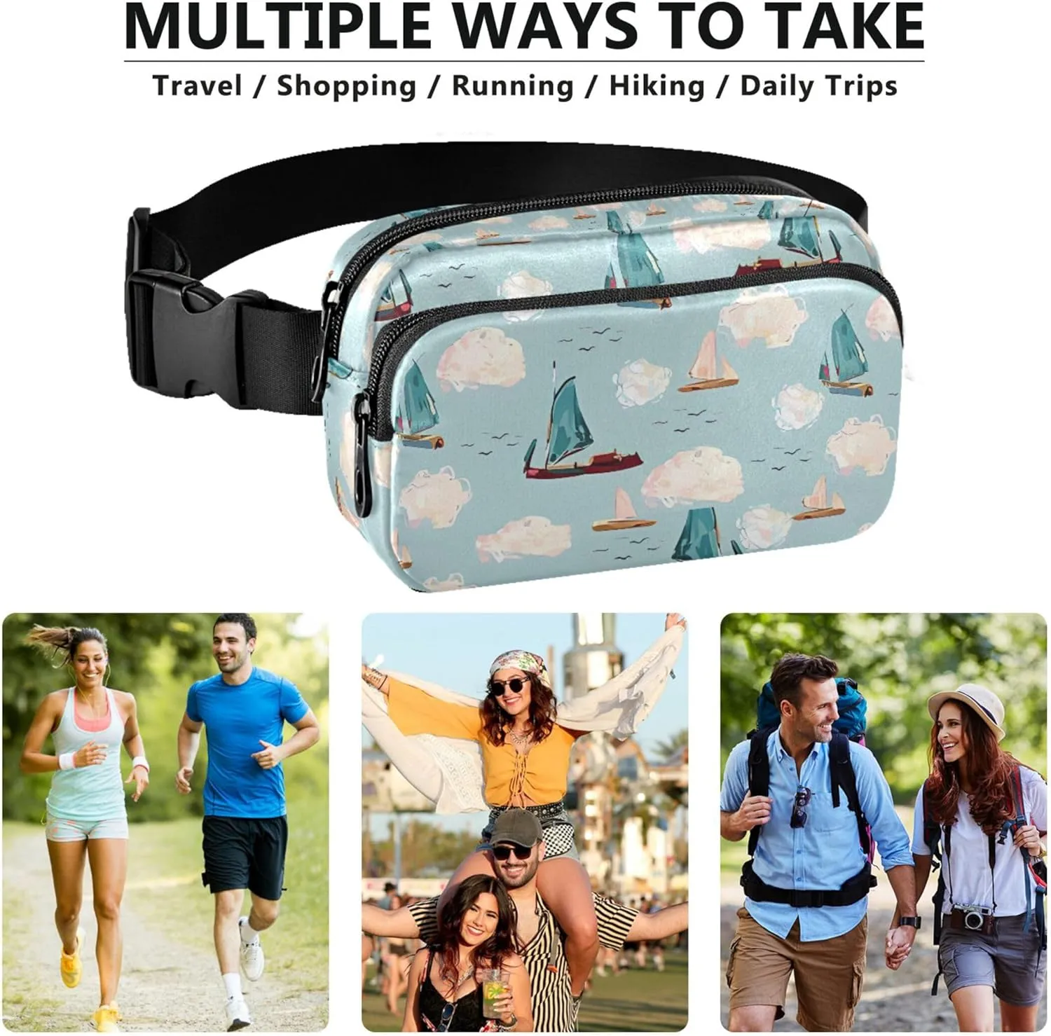 Boats Sea Turquoise Blue Fanny Packs Women Anti Theft Belt Bag Waterproof Colorful Waist Pack for Women