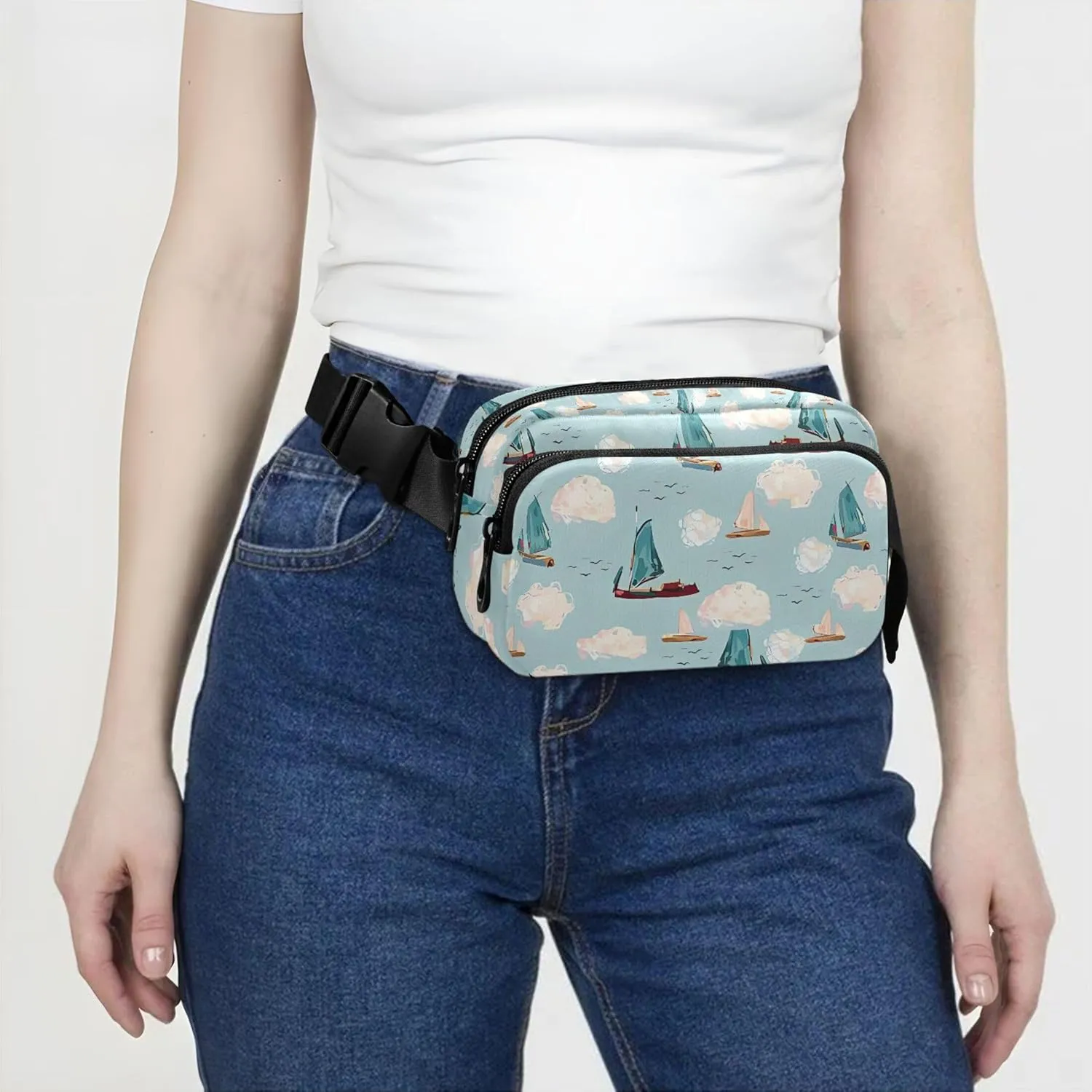 Boats Sea Turquoise Blue Fanny Packs Women Anti Theft Belt Bag Waterproof Colorful Waist Pack for Women