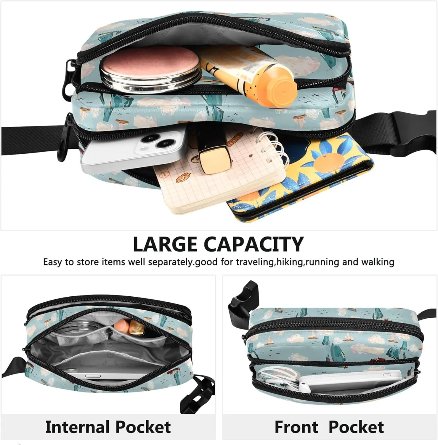 Boats Sea Turquoise Blue Fanny Packs Women Anti Theft Belt Bag Waterproof Colorful Waist Pack for Women