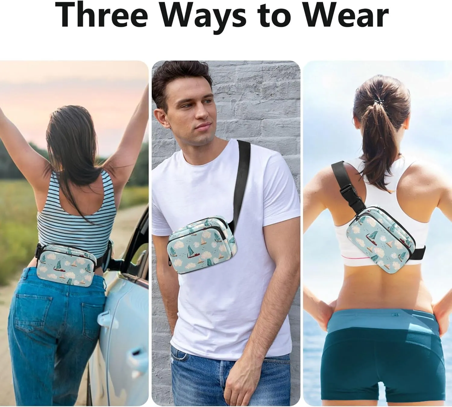 Boats Sea Turquoise Blue Fanny Packs Women Anti Theft Belt Bag Waterproof Colorful Waist Pack for Women