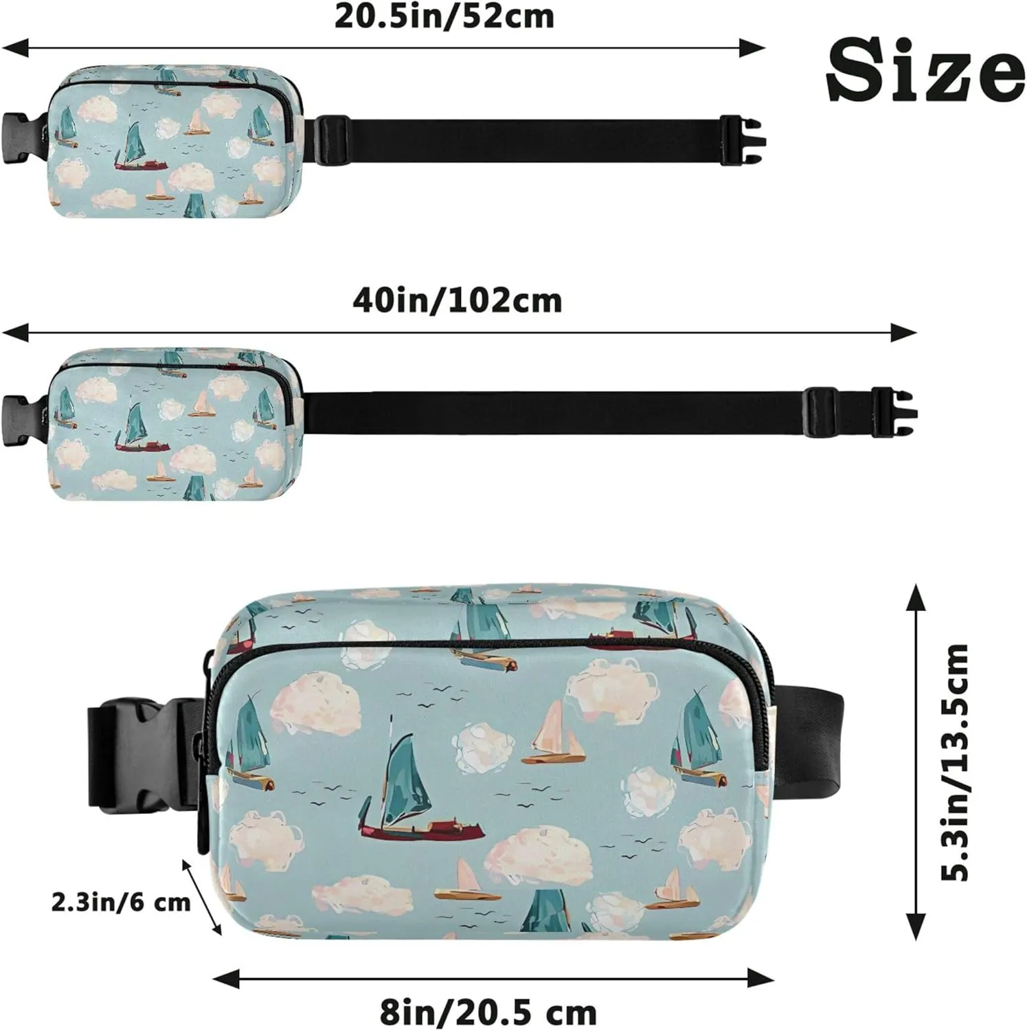 Boats Sea Turquoise Blue Fanny Packs Women Anti Theft Belt Bag Waterproof Colorful Waist Pack for Women