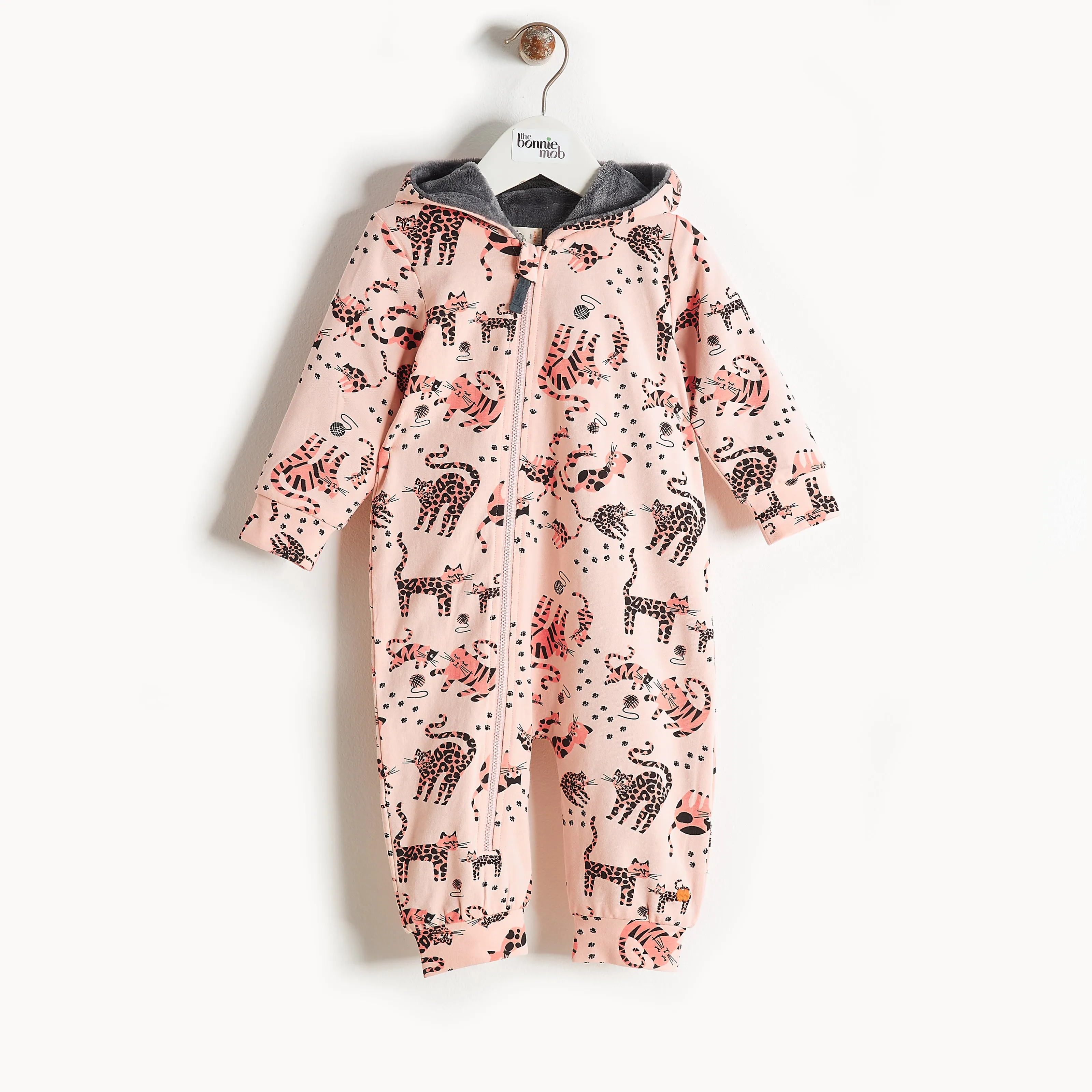 Bonnie Mob Hooded Onsie With Faux Fur Lining - Sand Cat Print