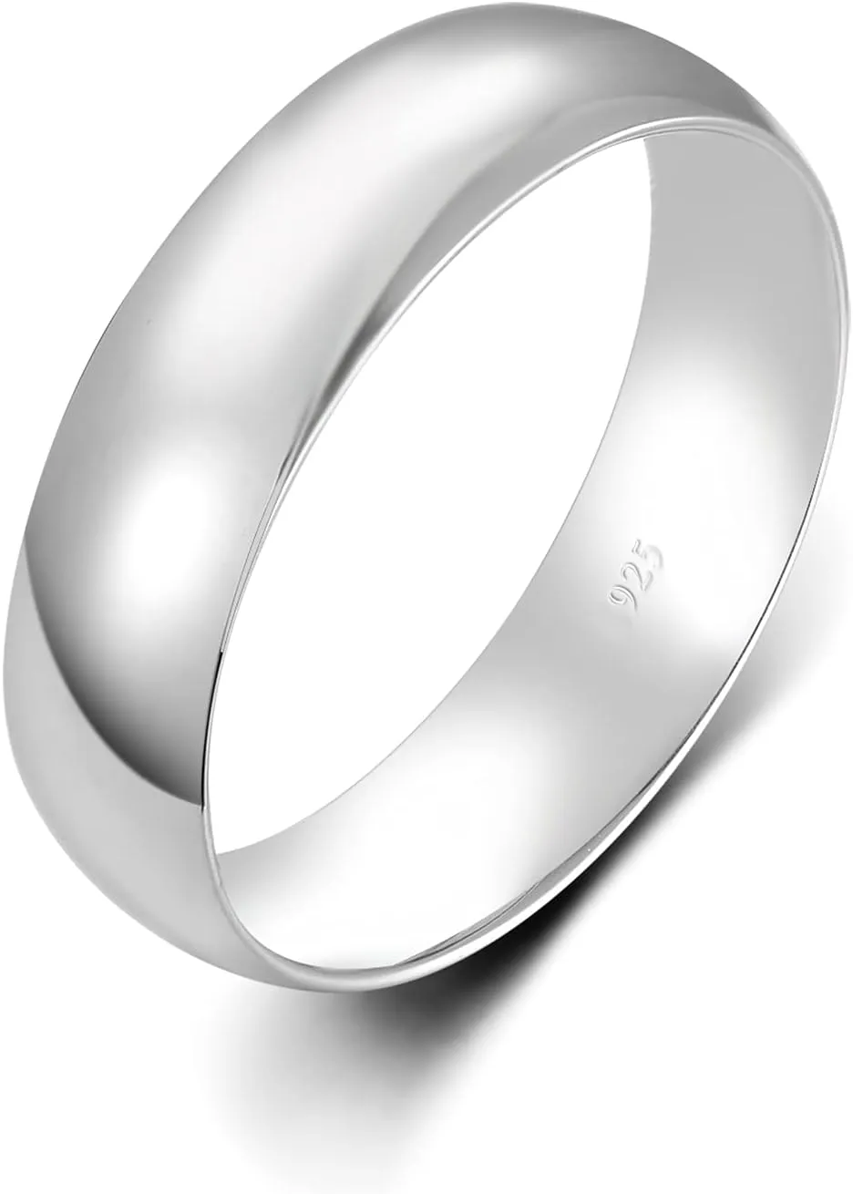 BORUO Silver Ring - 925 Sterling Silver Rings for Women - Stacking Rings - Elegant Silver Band Rings for Women and Men - Gifts for Special Occasions 4mm, 6mm Ring Size 4-15