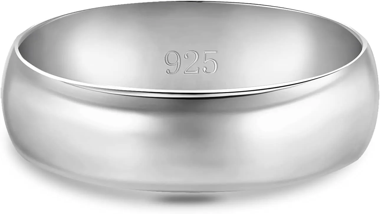 BORUO Silver Ring - 925 Sterling Silver Rings for Women - Stacking Rings - Elegant Silver Band Rings for Women and Men - Gifts for Special Occasions 4mm, 6mm Ring Size 4-15