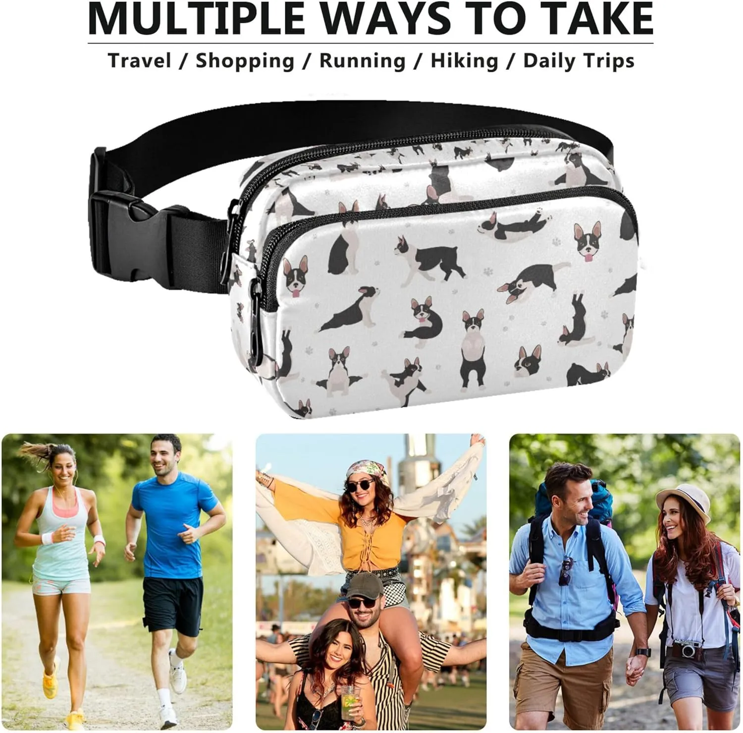 Boston Terrier Yoga Dog Womens Fanny Pack Anti Theft Belt Bag Waterproof Colorful Cross Body Waist Purse