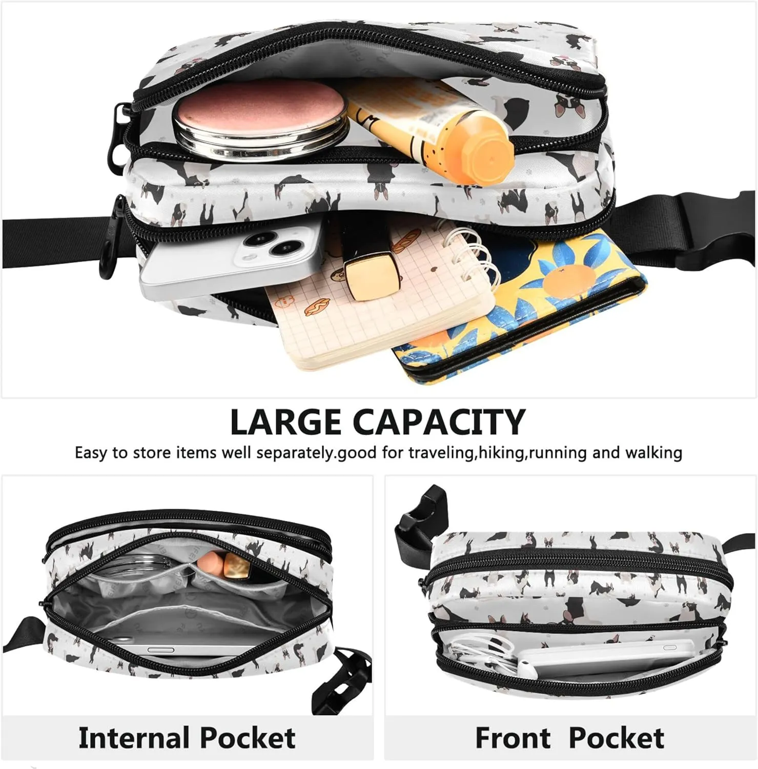 Boston Terrier Yoga Dog Womens Fanny Pack Anti Theft Belt Bag Waterproof Colorful Cross Body Waist Purse