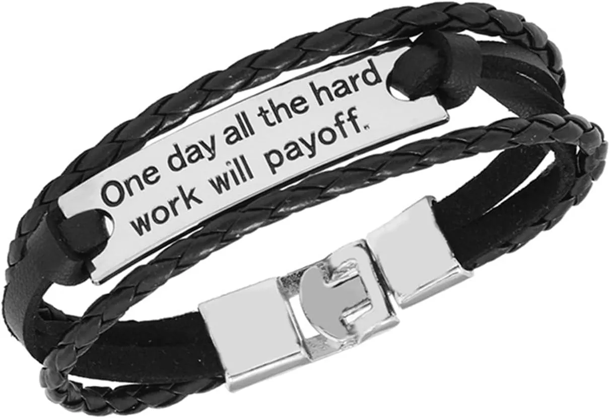 Braided Multi-Layered Inspiration Bracelets Leather Woven Surfer Cuff Rope Strands Wristband for Men Women