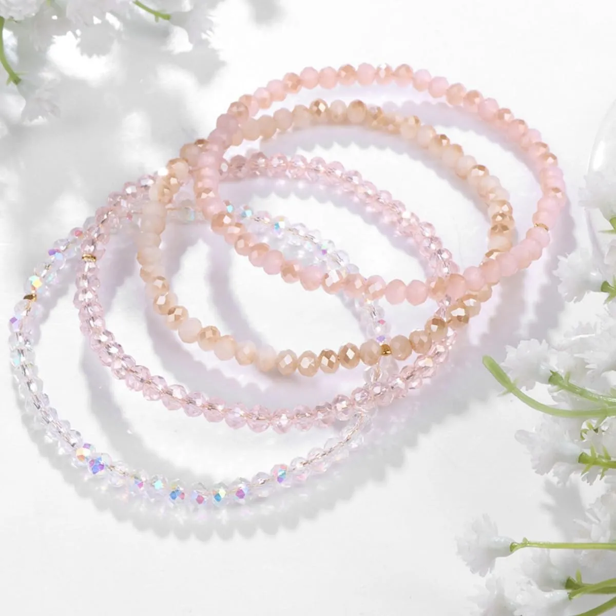 BZSFW 4 Sets Bohemian Stackable Crystal Bead Bracelets for Women Colorful Glass Bracelets Stretch Multi Layered beads Bracelet Set Multicolor Jewelry