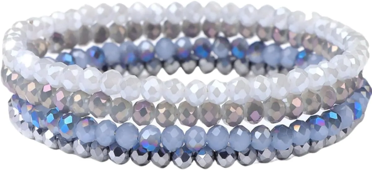 BZSFW 4 Sets Bohemian Stackable Crystal Bead Bracelets for Women Colorful Glass Bracelets Stretch Multi Layered beads Bracelet Set Multicolor Jewelry