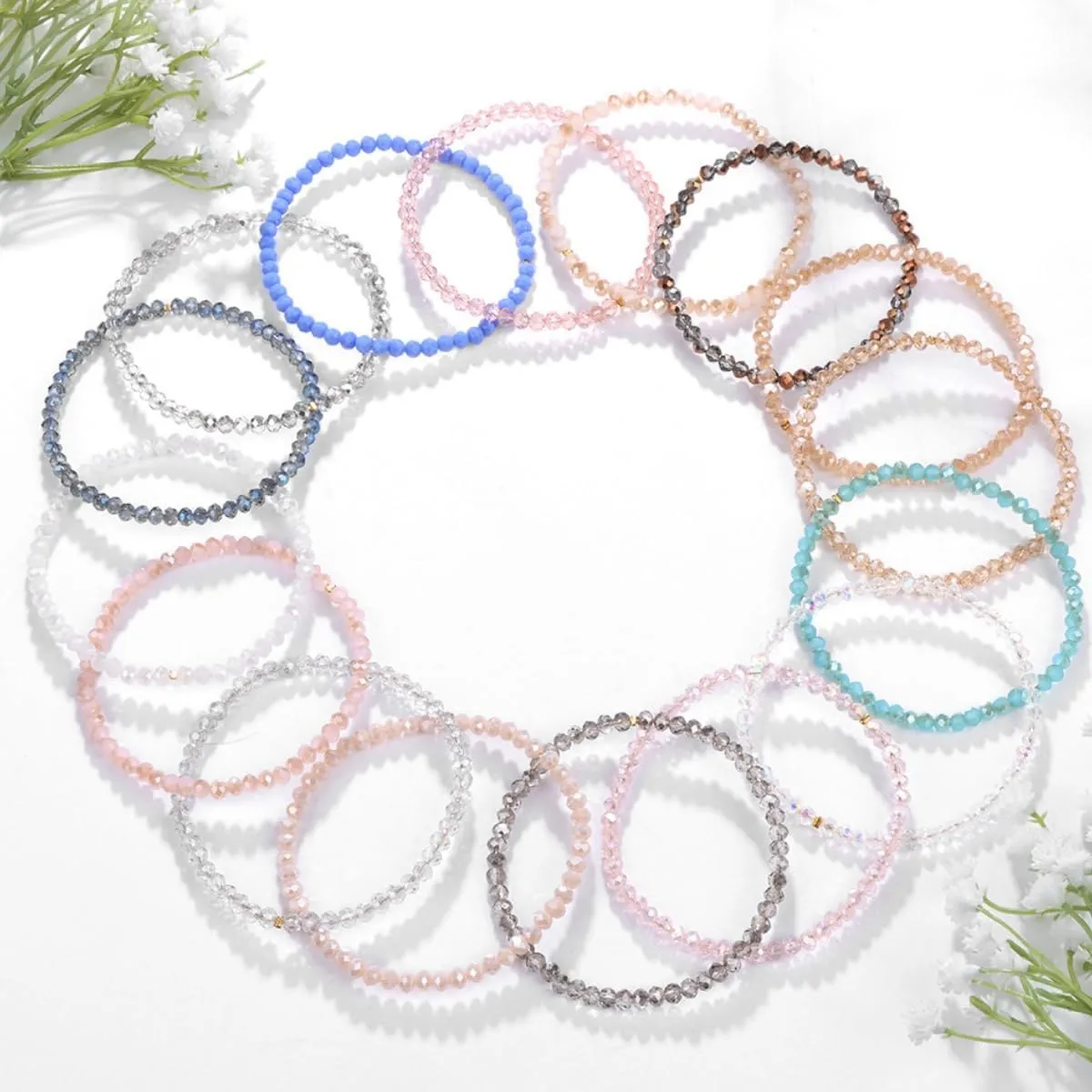 BZSFW 4 Sets Bohemian Stackable Crystal Bead Bracelets for Women Colorful Glass Bracelets Stretch Multi Layered beads Bracelet Set Multicolor Jewelry