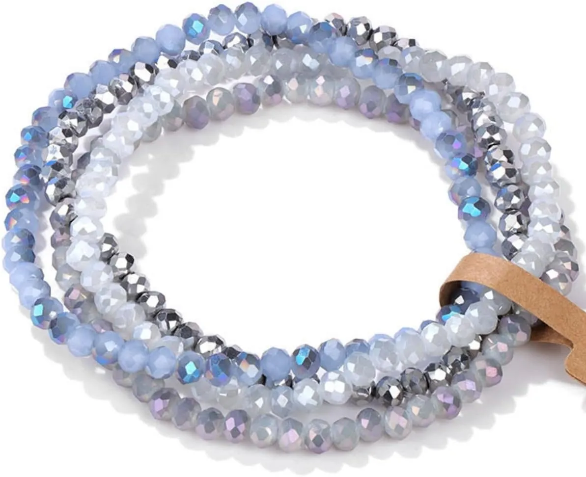 BZSFW 4 Sets Bohemian Stackable Crystal Bead Bracelets for Women Colorful Glass Bracelets Stretch Multi Layered beads Bracelet Set Multicolor Jewelry