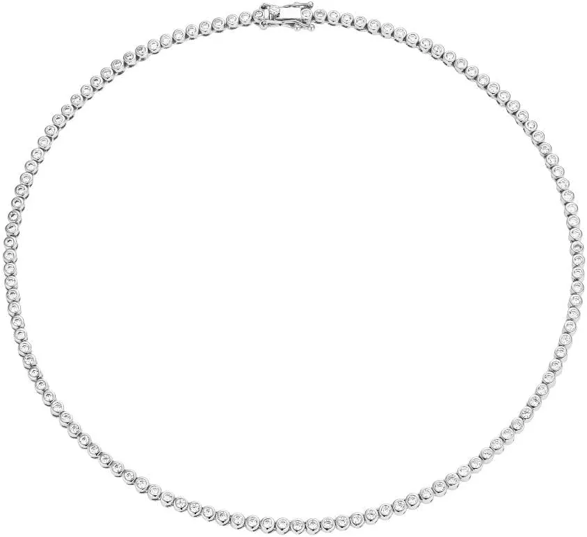 CAITLYNMINIMALIST 18K Gold Plated Sterling Silver Bezel Tennis CZ Gemstone Round Circle Cut Crystal Layering Choker Necklace Gift for Women