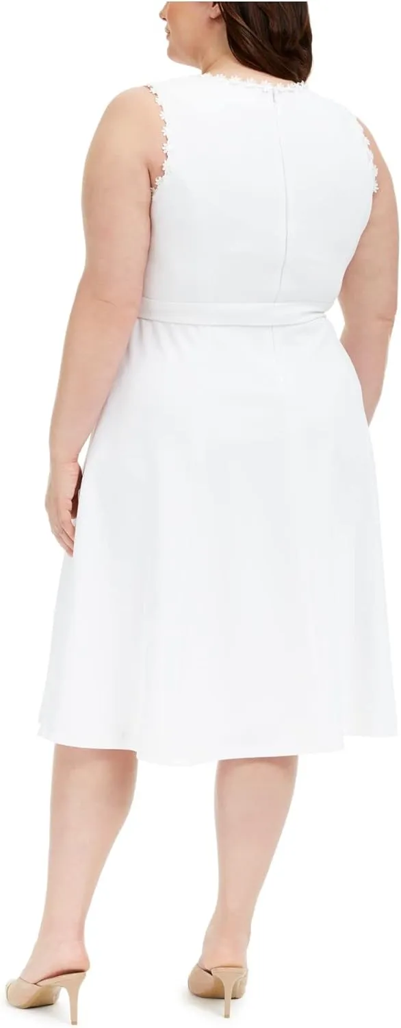 Calvin Klein Women's Sleeveless Midi Dress With Floral Trim