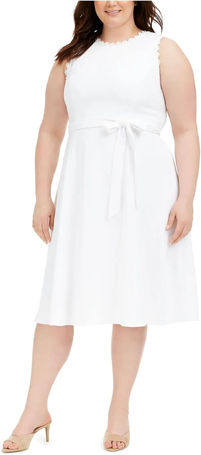 Calvin Klein Women's Sleeveless Midi Dress With Floral Trim