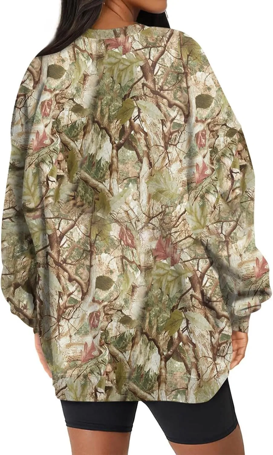 Camo Sweatshirt for Women Oversized Long Sleeve Crewneck Pullover Tops Casual Loose Fit Blouse Fashion Outdoor Clothes