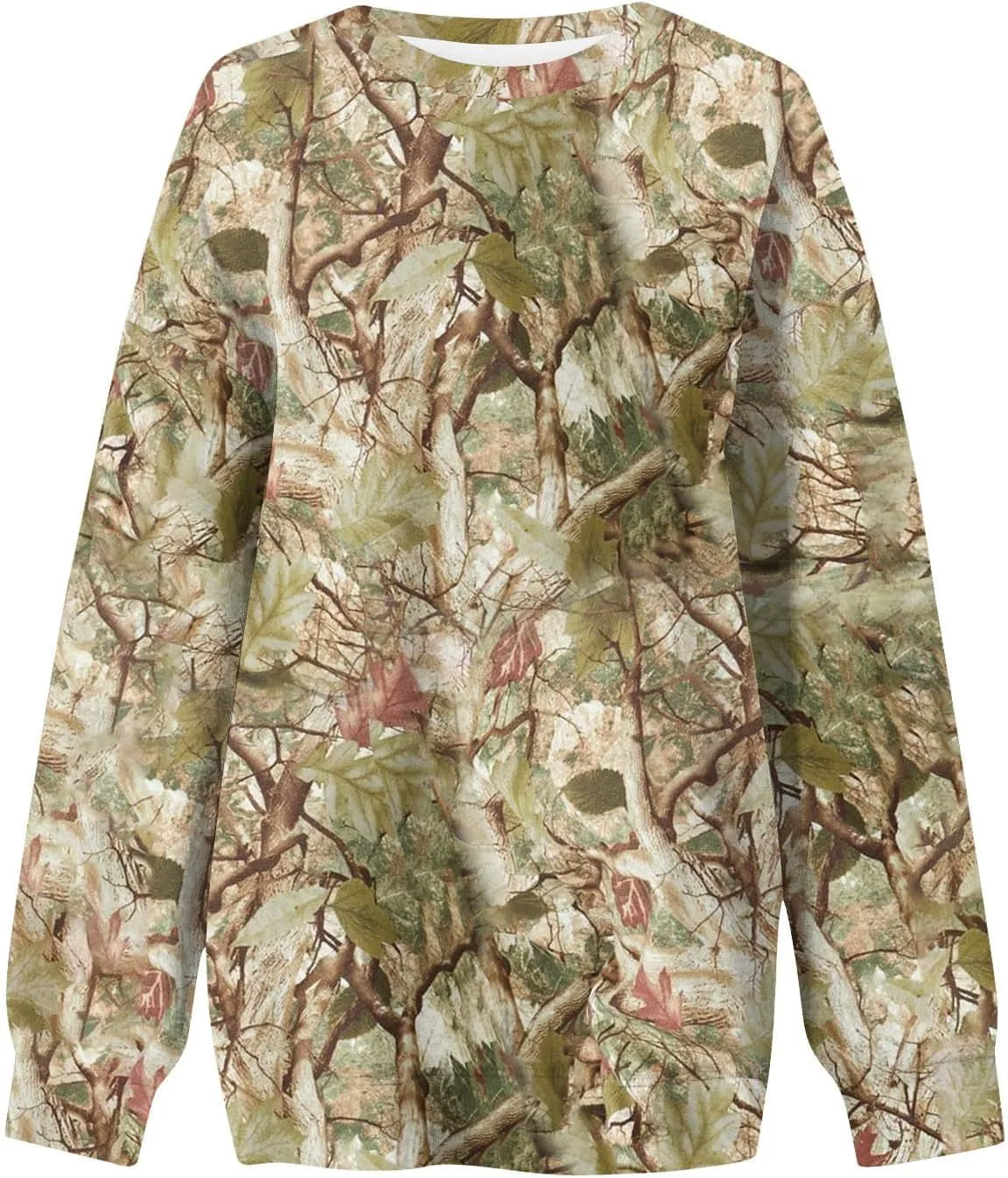 Camo Sweatshirt for Women Oversized Long Sleeve Crewneck Pullover Tops Casual Loose Fit Blouse Fashion Outdoor Clothes