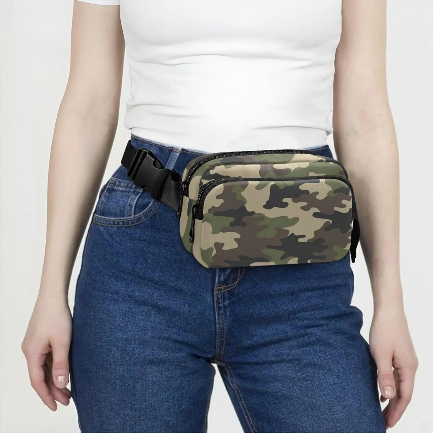 Camouflage Abstract Green Fanny Packs Women Waterproof Hip Pouch Belt Bag Cute Cross Body Waist Pack
