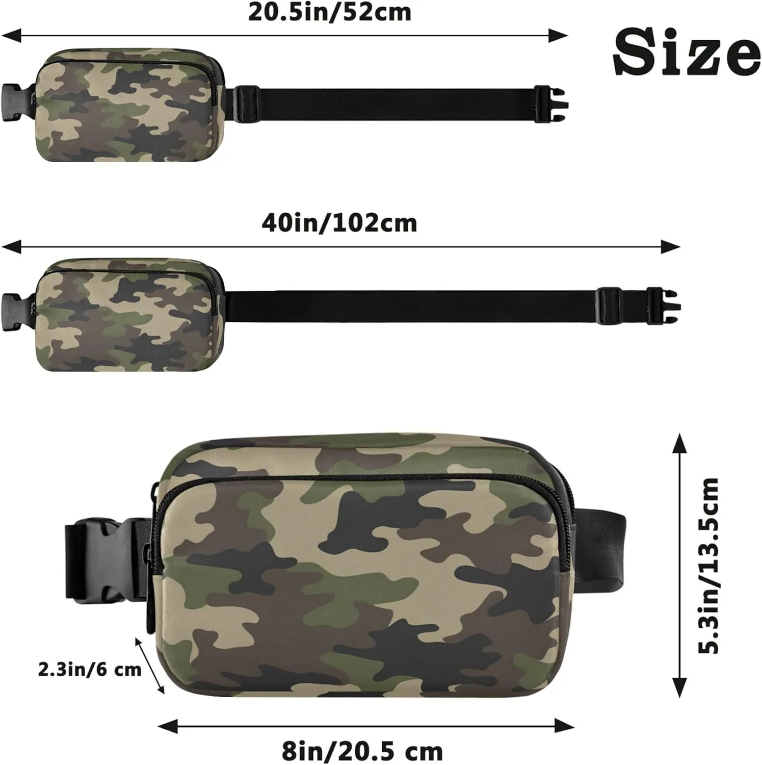 Camouflage Abstract Green Fanny Packs Women Waterproof Hip Pouch Belt Bag Cute Cross Body Waist Pack