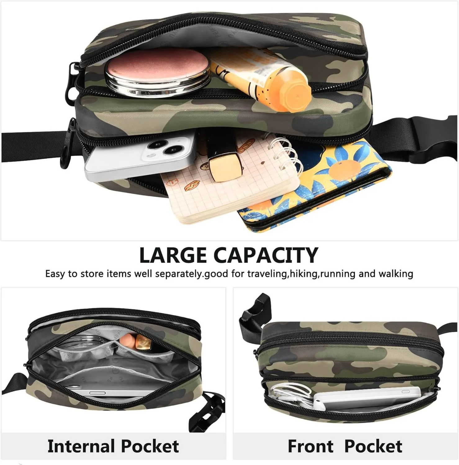 Camouflage Abstract Green Fanny Packs Women Waterproof Hip Pouch Belt Bag Cute Cross Body Waist Pack