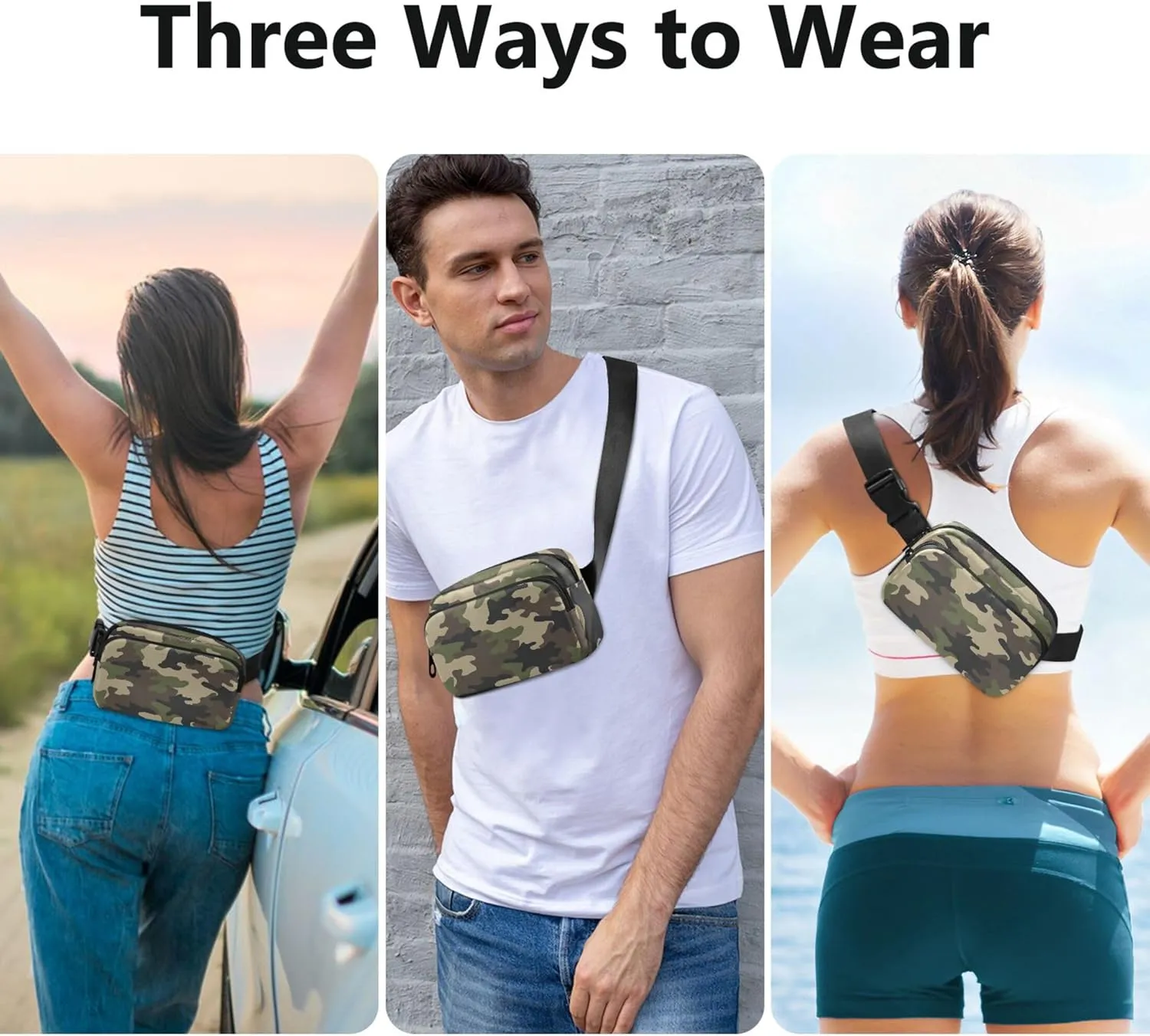 Camouflage Abstract Green Fanny Packs Women Waterproof Hip Pouch Belt Bag Cute Cross Body Waist Pack