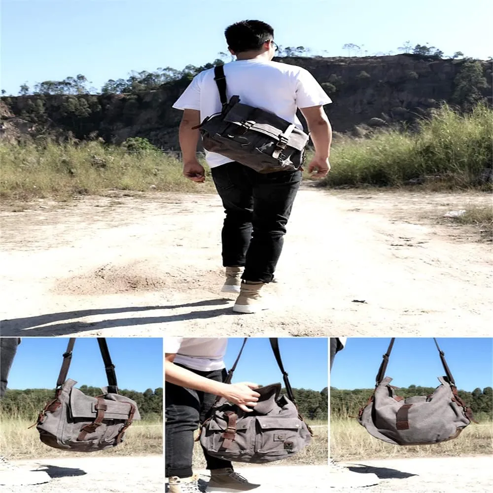 Canvas Leather Men Messenger Bag Satchel Shoulder Laptop Briefcase Travel Handbag for Men, Crossbody Computer Bag (Green)