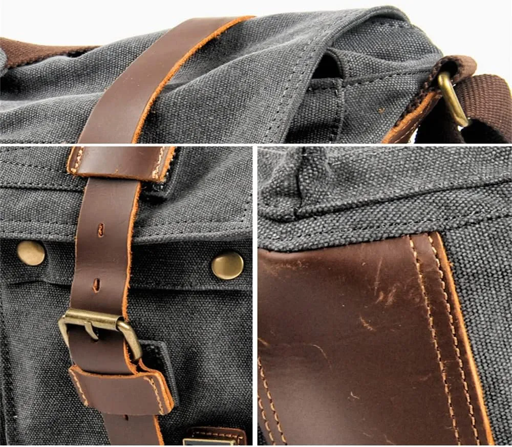 Canvas Leather Men Messenger Bag Satchel Shoulder Laptop Briefcase Travel Handbag for Men, Crossbody Computer Bag (Green)