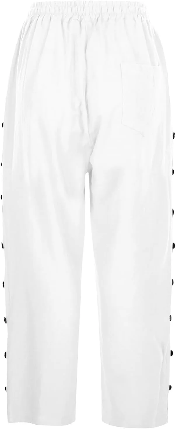 Capri Linen Pants for Women Drawstring Capri Pants with Pockets Wide Leg Cropped Pants for Capri Linen Pants for