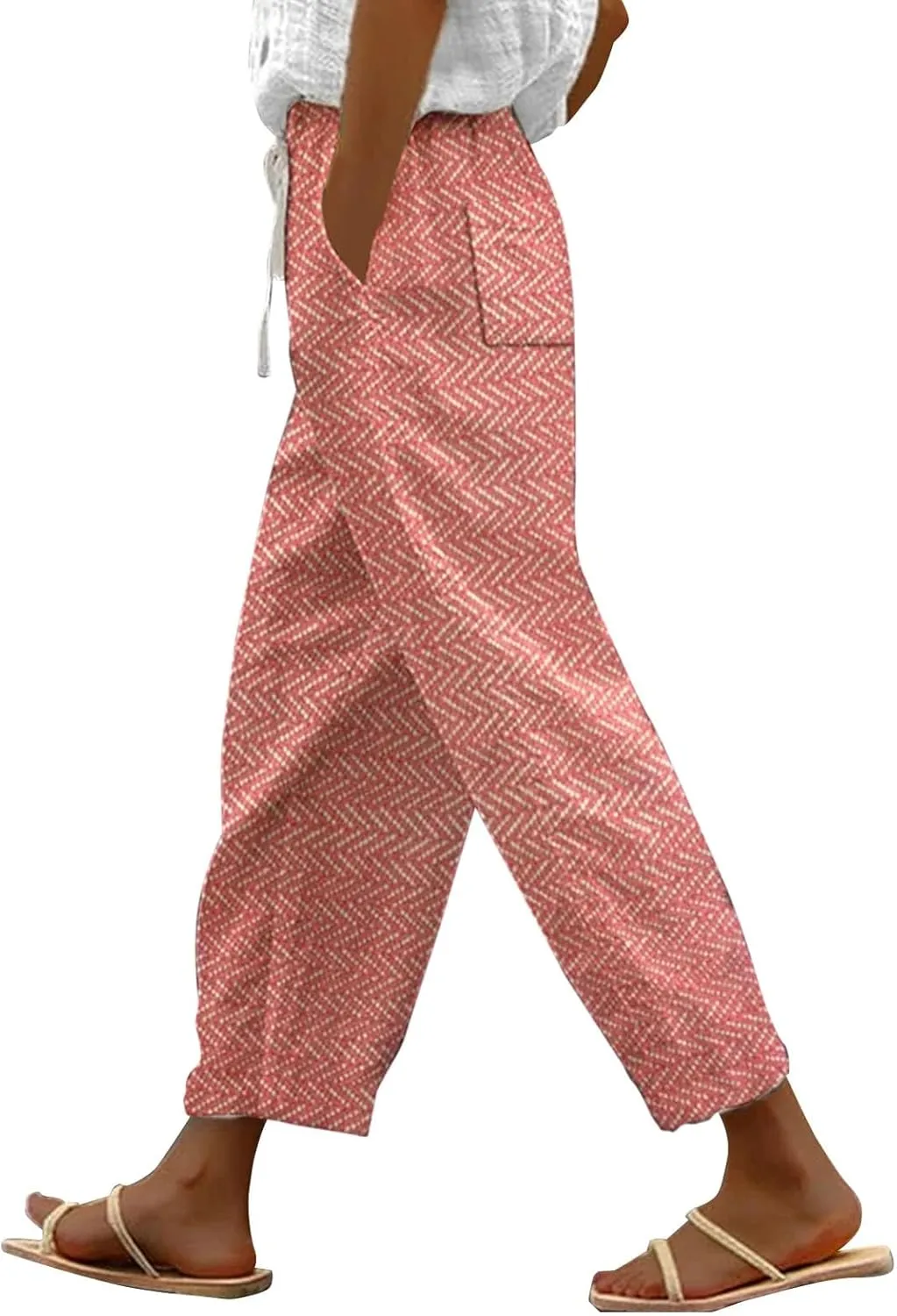 Capri Linen Pants for Women Drawstring Capri Pants with Pockets Wide Leg Cropped Pants for Women Womens Linen Pants