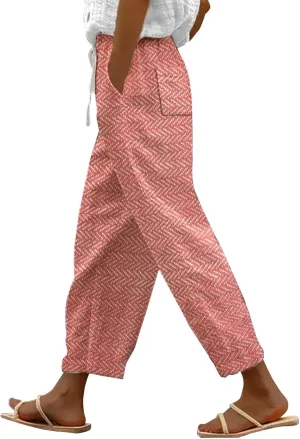 Capri Linen Pants for Women Drawstring Capri Pants with Pockets Wide Leg Cropped Pants for Women Womens Linen Pants