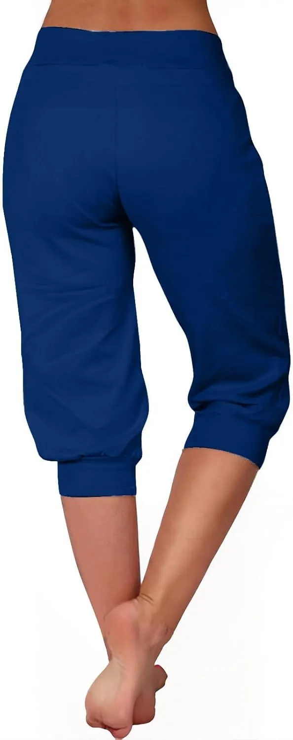 Capri Pants for Women High Waist Drawstring Comfy Pants Joggers Stretch Lightweigh Pant Cropped Beach Trousers