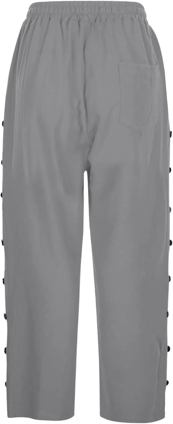 Capris Pants for Women Color Cotton Linen Elastic Seven Pants Beach Casual Pants Linen Casual Slacks Business Pants with
