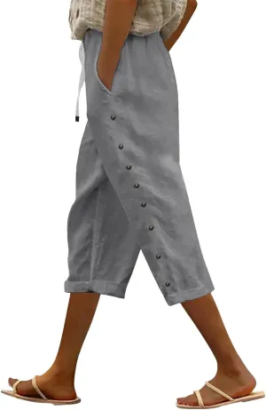 Capris Pants for Women Color Cotton Linen Elastic Seven Pants Beach Casual Pants Linen Casual Slacks Business Pants with