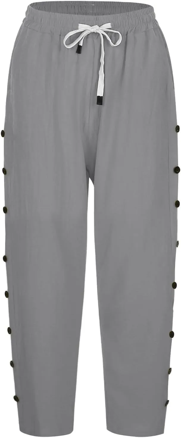 Capris Pants for Women Color Cotton Linen Elastic Seven Pants Beach Casual Pants Linen Casual Slacks Business Pants with