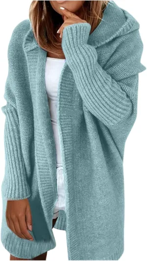 Cardigan Sweaters for Women Plus Size Open Front Knit Hoodies Long Sleeve Loose Fit Casual Warm Sweaters Coats 2024 Winter